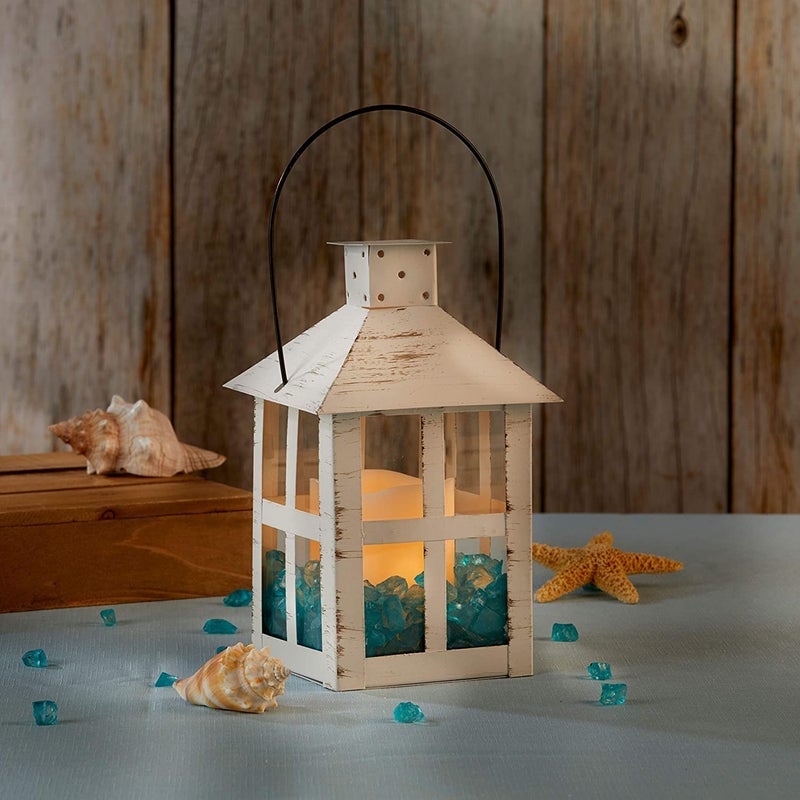Kate Aspen 9 Inch White Vintage Distressed Rustic Candle Holder Decorative Lantern, Wedding Decoration, Farmhouse Decor, Table Centerpiece, Home Shelf Decor - Image 1